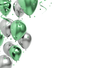 celebration green silver balloons and confetti 3d