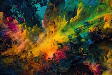 abstract painting with vibrant colors on a black background. Generative AI