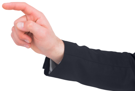 Businessman touching invisible screen