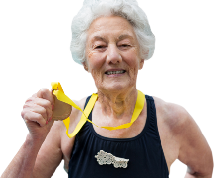 Portrait of confident female swimmer with medal - Powered by Adobe