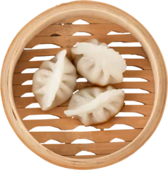 Fototapeten Close up of dumplings in wooden container © vectorfusionart