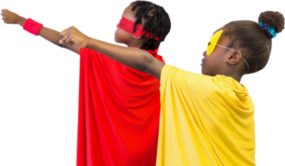 Boy and girl in cape playing