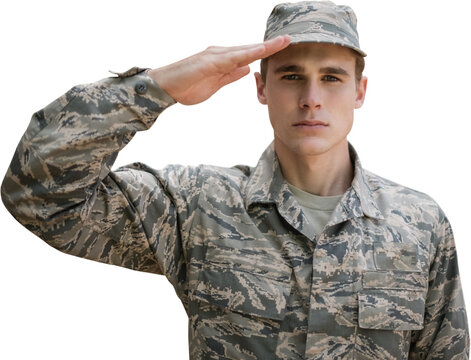 Portrait of military saluting