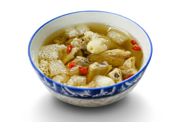 bamboo mushroom  ( Dictyophora indusiata ) soup on white background