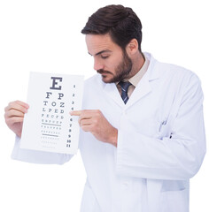 Fototapeta na wymiar Doctor in lab coat showing eye test