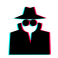 Spy in colors of  social media company as metaphor of surveillance and intelligence agency tool. App as cyber security and privacy danger and threat. Vector illustration