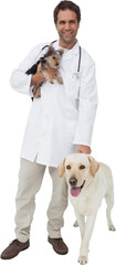 Happy vet with dog - obrazy, fototapety, plakaty