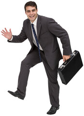 Cheerful businessman in a hurry