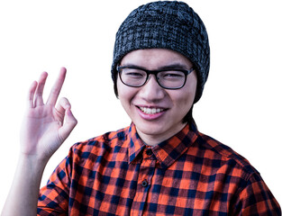 Smiling hipster making ok sign