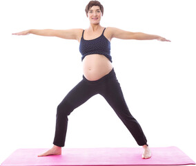 Pregnant woman doing yoga warrior pose