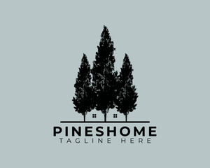 vintage modern simple pine house roof negative space logo