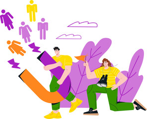 Inbound marketing, smm team with magnet attracting leads and clients. Promotion in social networks and customer acquisition strategy.