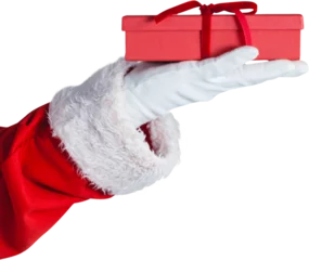 Foto auf Acrylglas Santa claus holding gift box in hand © vectorfusionart