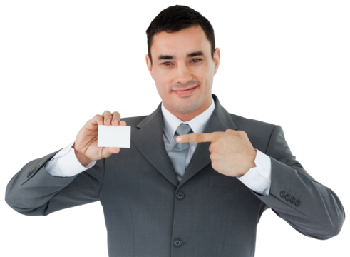 Businessman pointing at his businesscard