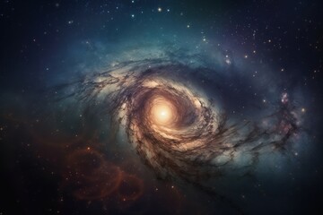 Fototapeta na wymiar a spiral galaxy with stars and a bright light in the center. generative ai