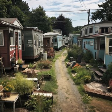 Colorful mobile homes in a trailer park community