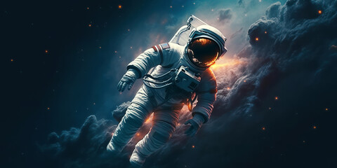 Obraz na płótnie Canvas Lost in the Vastness: Lone Astronaut Levitating in Starry Deep Space. Generative AI