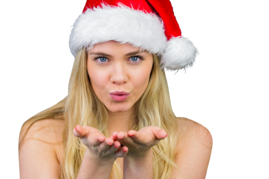 Blonde with bare shoulders in santa hat