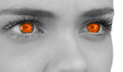 Orange eyes on grey face