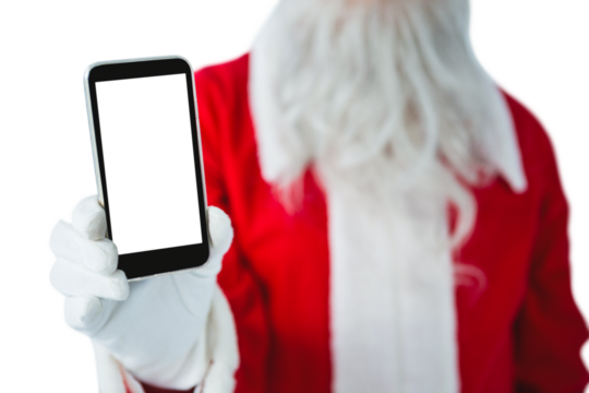 Mid-section of Santa Claus holding mobile phone - Powered by Adobe