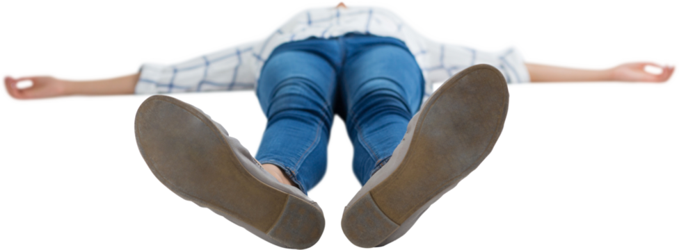 Woman with arms outstretched lying on white background - Powered by Adobe