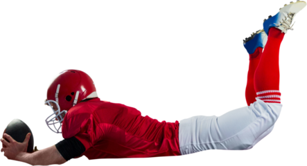 American football player catching football