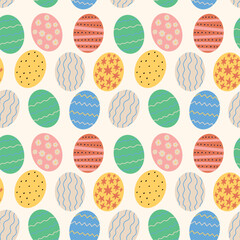 Fototapeta premium Textured Easter Eggs Pattern. Spring seamless background for print, textile, wrapping paper, fabric. Flat surface design