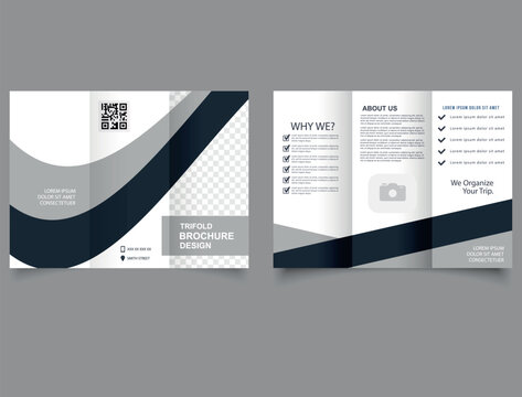 Grey Corporate brochure, trifold template design. Vector file.