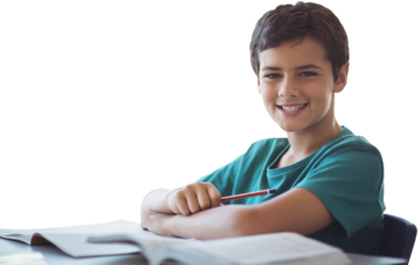 Portrait of boy doing homework