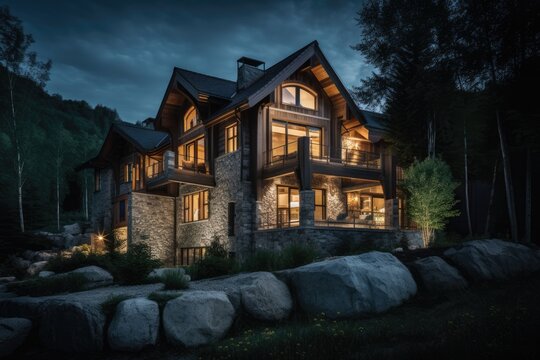  Majestic Luxury Mountain Home at Night