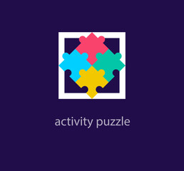 Fototapeta na wymiar Colorful puzzle game team logo. Unique design color transitions. Creative activity playgroup logo template. vector.