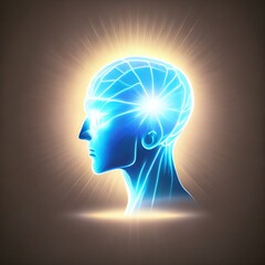 Concept of mindfulness and mental activity. Human face and elements with metaphorical relationship to mind, reason, thought, mental powers and mystic consciousness. Created with generative AI tools