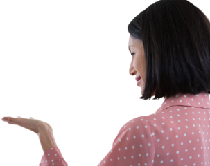 Woman pretending to hold an invisible object