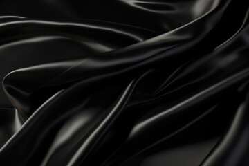 Obraz premium Black colored silk satin background, texture, fabric, textile, material. Generative AI