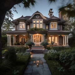 Fototapeta na wymiar Luxury traditional home exterior with elegant design and exquisite details