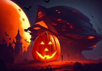 Halloween cute illustrations of pumpkin. Illustration glowing pumpkin on treat or trick fantasy fun party celebration. Created with generative AI tools