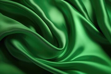 Fototapeta premium Green colored silk satin background, texture, fabric, textile, material. Generative AI