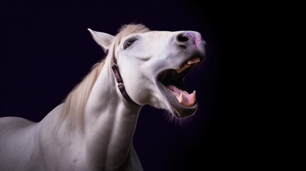 Obraz na płótnie Canvas Hard Laughing Horse Portrait Purple Background - generative AI 