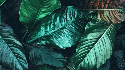 Tropical Leaves Texture Background Detail Rich - generative AI	