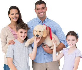 Happy parent and children with dog