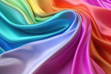 Rainbow colored silk satin background, texture, fabric, textile, material. Generative AI