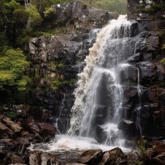 Fototapeta premium Majestic waterfall cascading down a rocky cliff
