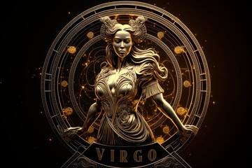 Fototapeta na wymiar Virgo zodiac sign horoscope symbol magic astrology taurus in fantastic night sky. Astrological zodiac signs of virgo. Virgo horoscope. Realistic 3D illustration. Based on Generative AI