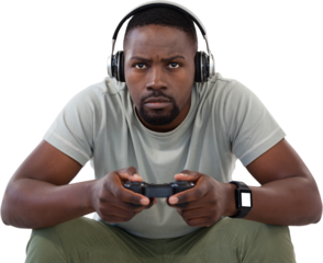 Concentrate man playing video games