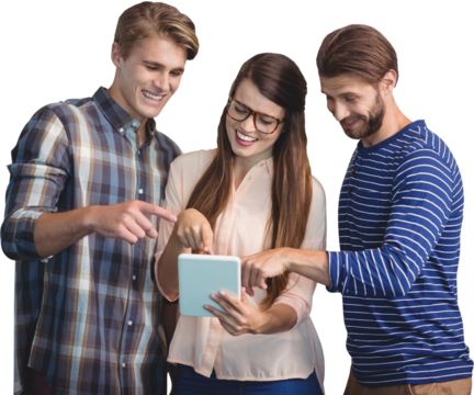 Business people pointing while using digital tablet