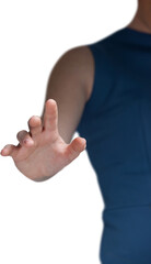 Hand of woman touching invisible screen