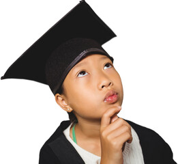 Thoughtful girl wearing mortarboard with hand on chin