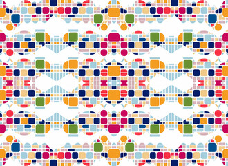 Irregularly shaped mosaic tiles colorful palette illustration. Seamless pattern of geometric shapes on a white background. Generative AI
