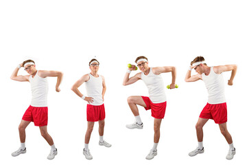 Obraz premium Multiple image of happy man exercising