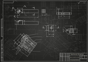 Mechanical engineering drawings on light background. Cutter, assembly tool with replaceable multi-faceted plate. Technical Design. Cover. Blueprint. Vector illustration.